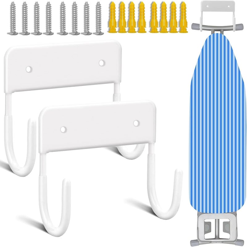 RIUOTA 2 Pack Ironing Board Wall Mount Ironing Board Hanger Wall Mount for Laundry Rooms,White - Image 1